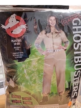 Adult Ghostbusters Zip Up Jumpsuit w/ 4 Patches Costume Size 18-20 #3087